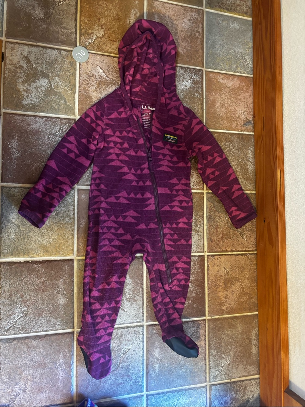 L.L. Bean Purple Geometric Hooded Footed One-Piece